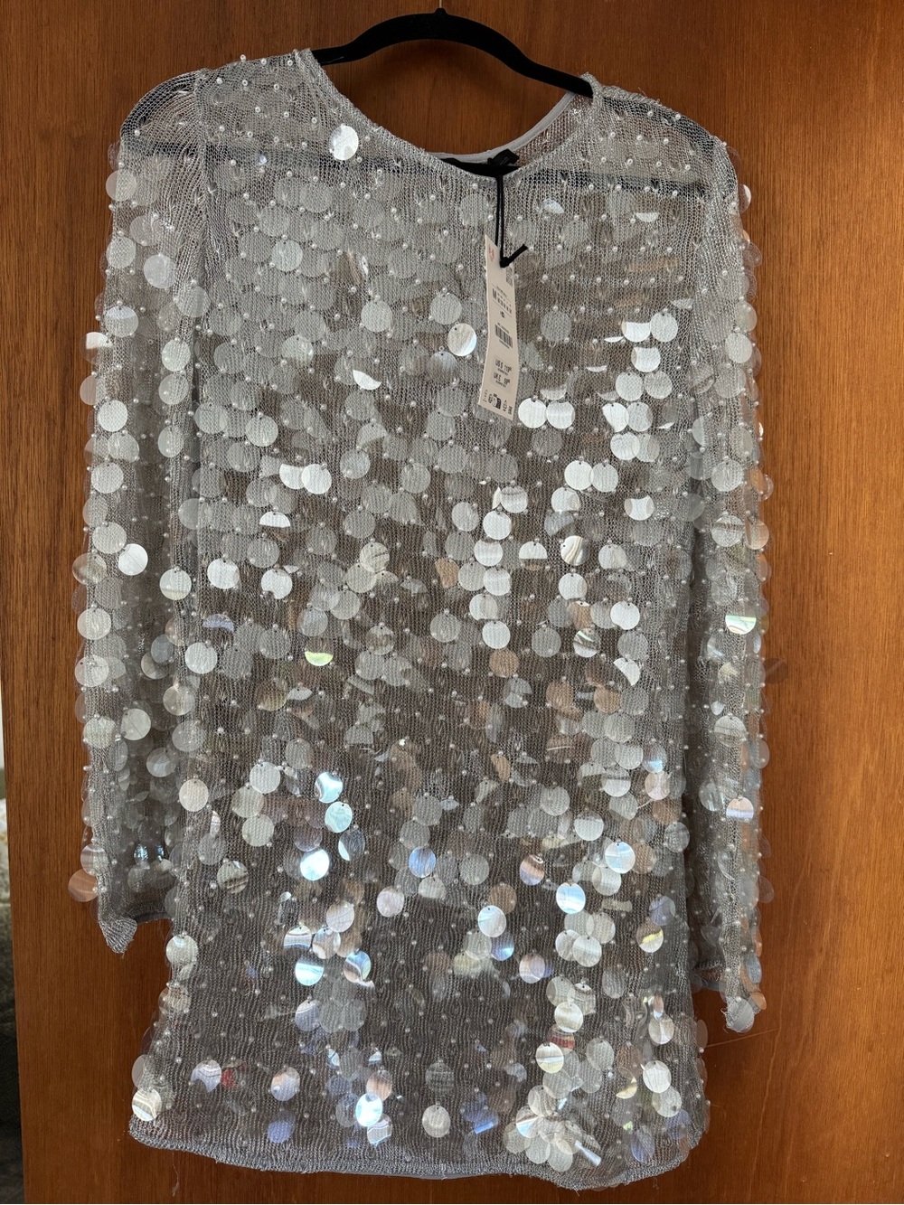 Zara Silver Sequin Pearl Knit Mini Dress